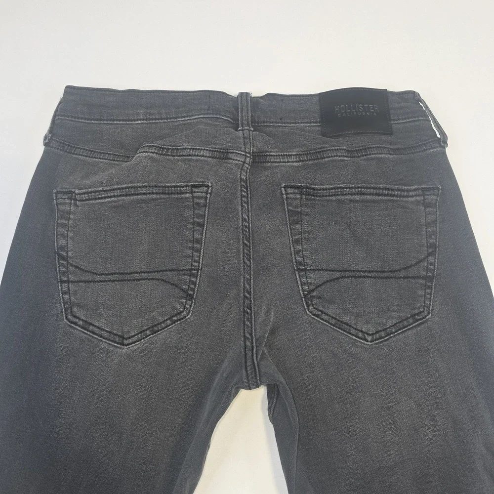 Hollister Skinny Jeans Mens 30x30 Black Distressed Faded Stretch Denim